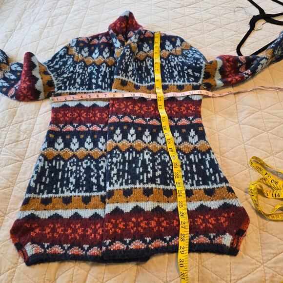 Orvis Shawl Collar Cardigan Women's M Blue Orange Fair Isle Alpaca Yak Blend - Picture 7 of 8